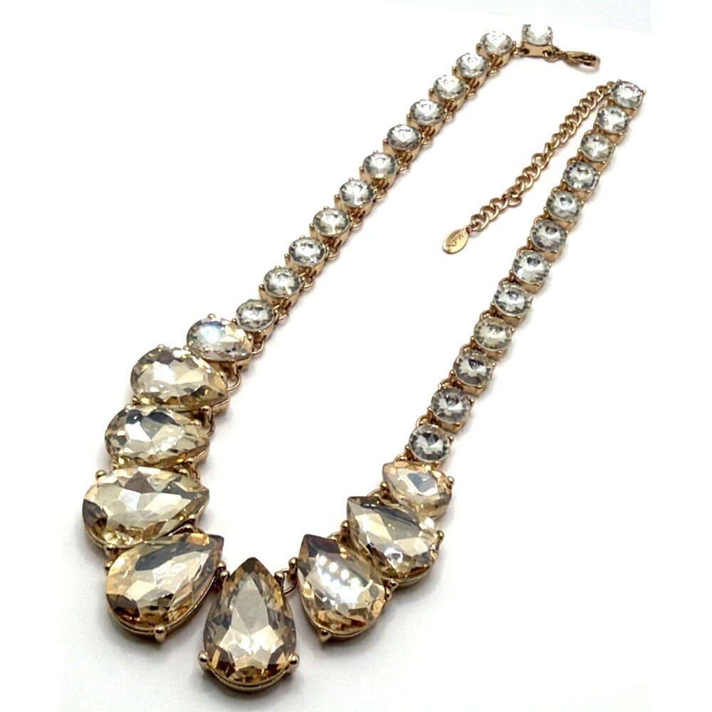 New ALDO Crystal Rhinestone Collar Bib Necklace Statement Gold Tone 18"-21" NWOT